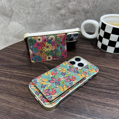 For iPhone 15 Denior D24 Paint MagSafe Card Slot Phone Case(Green Sunflower) - iPhone 15 Cases by Denior | Online Shopping UK | buy2fix