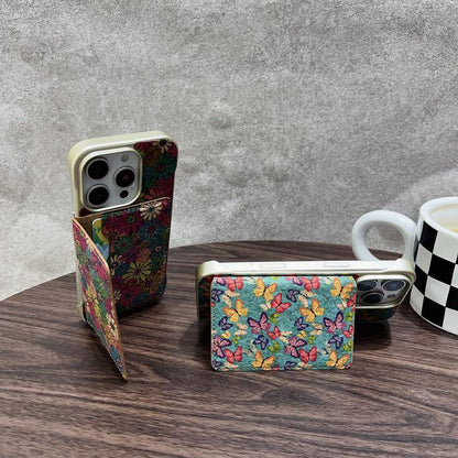 For iPhone 14 Pro Max Denior D24 Paint MagSafe Card Slot Phone Case(Green Sunflower) - iPhone 14 Pro Max Cases by Denior | Online Shopping UK | buy2fix