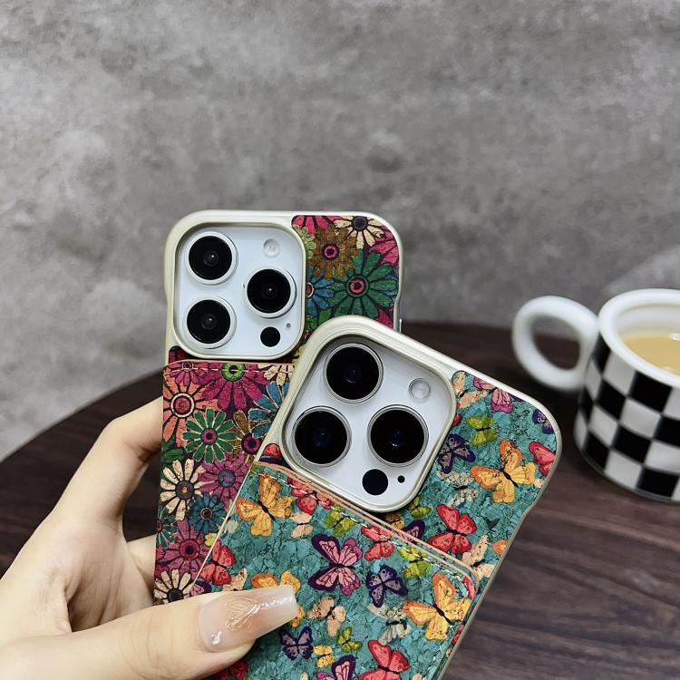 For iPhone 15 Plus / 14 Plus Denior D24 Paint MagSafe Card Slot Phone Case(Green Sunflower) - iPhone 15 Plus Cases by Denior | Online Shopping UK | buy2fix