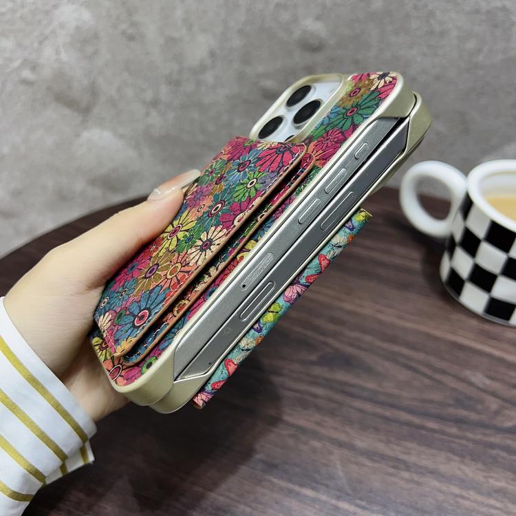 For iPhone 15 Plus / 14 Plus Denior D24 Paint MagSafe Card Slot Phone Case(Green Sunflower) - iPhone 15 Plus Cases by Denior | Online Shopping UK | buy2fix