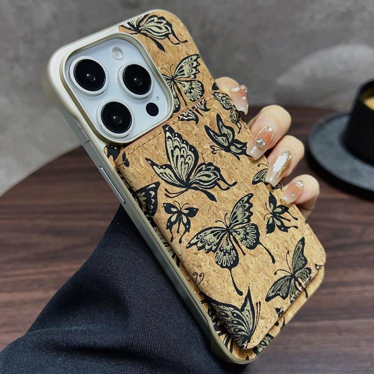 For iPhone 14 Pro Denior D24 Paint MagSafe Card Slot Phone Case(Gold Butterflies) - iPhone 14 Pro Cases by Denior | Online Shopping UK | buy2fix