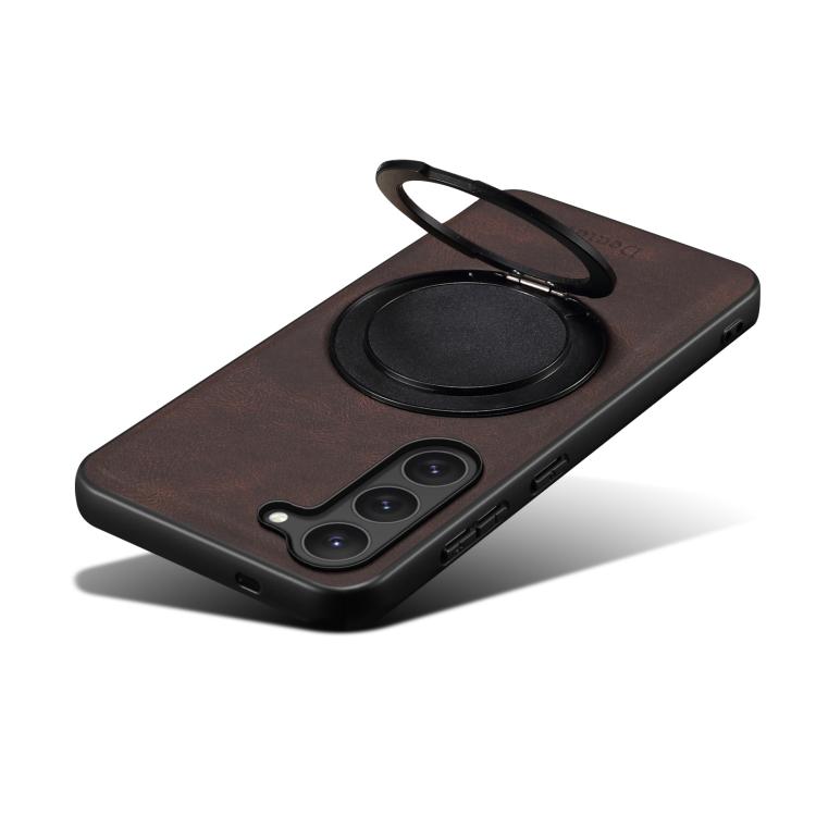 For Samsung Galaxy S23 5G Denior A14 Skin Feel Rotating Holder MagSafe Phone Case(Brown) - Galaxy S23 5G Cases by Denior | Online Shopping UK | buy2fix