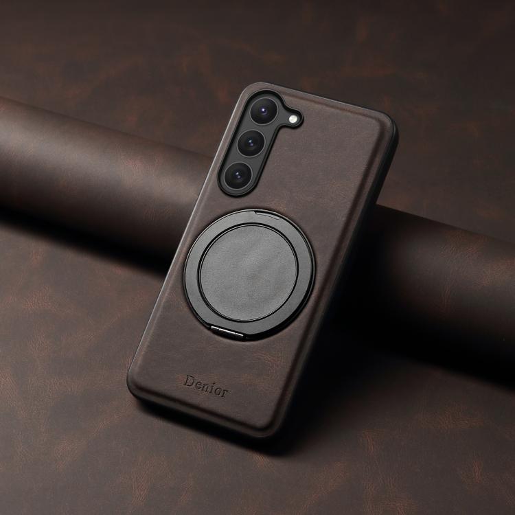 For Samsung Galaxy S23 5G Denior A14 Skin Feel Rotating Holder MagSafe Phone Case(Brown) - Galaxy S23 5G Cases by Denior | Online Shopping UK | buy2fix