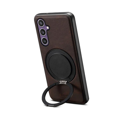 For Samsung Galaxy S23 FE 5G Denior A14 Skin Feel Rotating Holder MagSafe Phone Case(Brown) - Galaxy S23 FE 5G Cases by Denior | Online Shopping UK | buy2fix