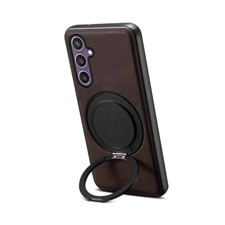 For Samsung Galaxy S24 5G Denior A14 Skin Feel Rotating Holder MagSafe Phone Case(Brown) - Galaxy S24 5G Cases by Denior | Online Shopping UK | buy2fix