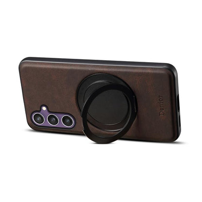 For Samsung Galaxy S24 5G Denior A14 Skin Feel Rotating Holder MagSafe Phone Case(Brown) - Galaxy S24 5G Cases by Denior | Online Shopping UK | buy2fix