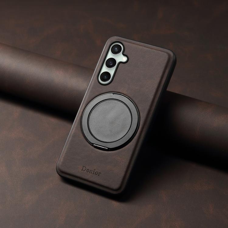 For Samsung Galaxy S24 FE 5G Denior A14 Skin Feel Rotating Holder MagSafe Phone Case(Brown) - Galaxy S24 FE 5G Cases by Denior | Online Shopping UK | buy2fix
