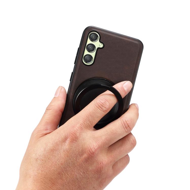 For Samsung Galaxy A25 5G Denior A14 Skin Feel Rotating Holder MagSafe Phone Case(Brown) - Galaxy Phone Cases by Denior | Online Shopping UK | buy2fix