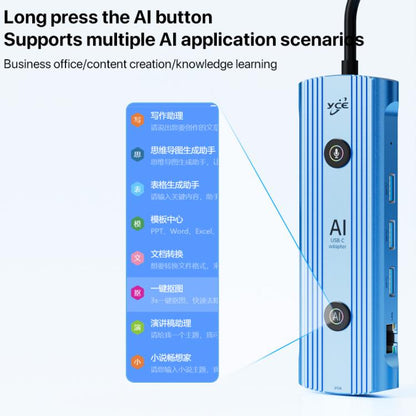 YCE V261 13 in 1 USB-C / Type-C HUB Adapter AI Docking Station(Blue) - USB HUB by buy2fix | Online Shopping UK | buy2fix
