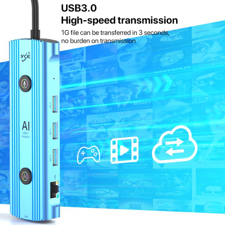 YCE V261 13 in 1 USB-C / Type-C HUB Adapter AI Docking Station(Blue) - USB HUB by buy2fix | Online Shopping UK | buy2fix