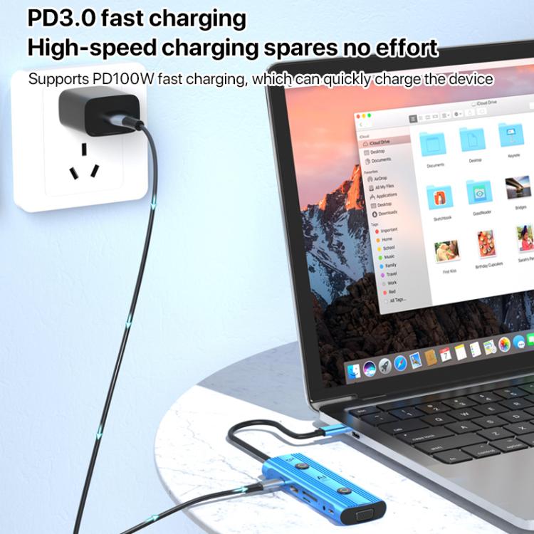 YCE V261 13 in 1 USB-C / Type-C HUB Adapter AI Docking Station(Blue) - USB HUB by buy2fix | Online Shopping UK | buy2fix