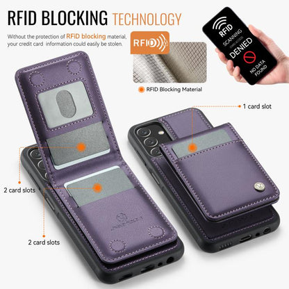 For Samsung Galaxy A13 4G JEEHOOD J06 British Style RFID MagSafe Card Bag PU Phone Case(Purple) - Galaxy Phone Cases by JEEHOOD | Online Shopping UK | buy2fix