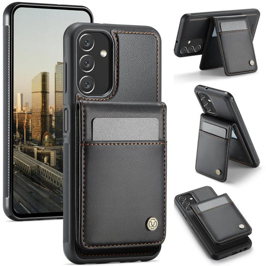 For Samsung Galaxy A13 4G JEEHOOD J06 British Style RFID MagSafe Card Bag PU Phone Case(Black) - Galaxy Phone Cases by JEEHOOD | Online Shopping UK | buy2fix