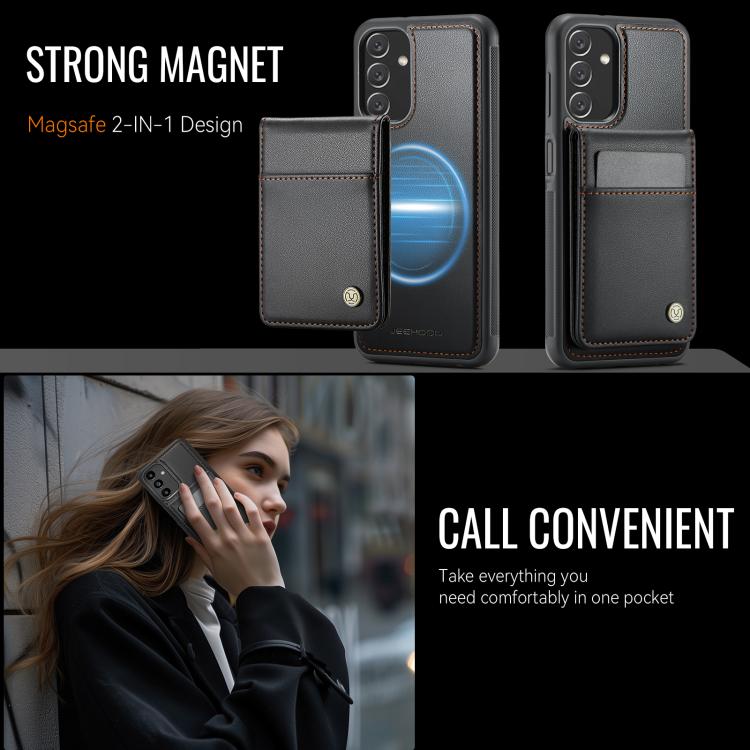 For Samsung Galaxy A13 4G JEEHOOD J06 British Style RFID MagSafe Card Bag PU Phone Case(Black) - Galaxy Phone Cases by JEEHOOD | Online Shopping UK | buy2fix