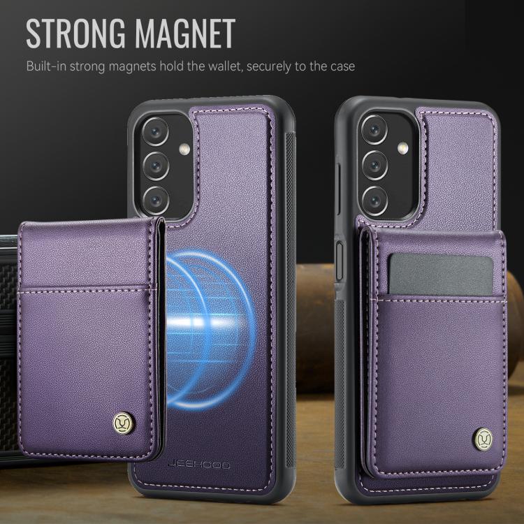 For Samsung Galaxy A13 5G JEEHOOD J06 British Style RFID MagSafe Card Bag PU Phone Case(Purple) - Galaxy Phone Cases by JEEHOOD | Online Shopping UK | buy2fix