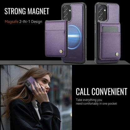 For Samsung Galaxy A13 5G JEEHOOD J06 British Style RFID MagSafe Card Bag PU Phone Case(Purple) - Galaxy Phone Cases by JEEHOOD | Online Shopping UK | buy2fix