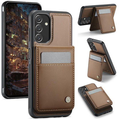 For Samsung Galaxy A13 5G JEEHOOD J06 British Style RFID MagSafe Card Bag PU Phone Case(Brown) - Galaxy Phone Cases by JEEHOOD | Online Shopping UK | buy2fix