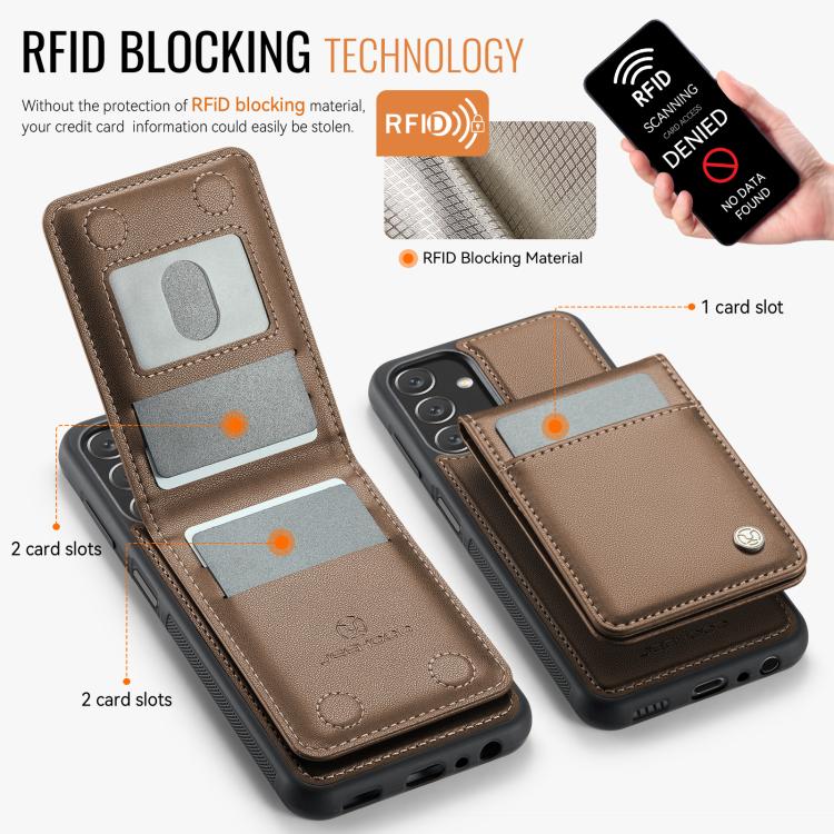 For Samsung Galaxy A13 5G JEEHOOD J06 British Style RFID MagSafe Card Bag PU Phone Case(Brown) - Galaxy Phone Cases by JEEHOOD | Online Shopping UK | buy2fix