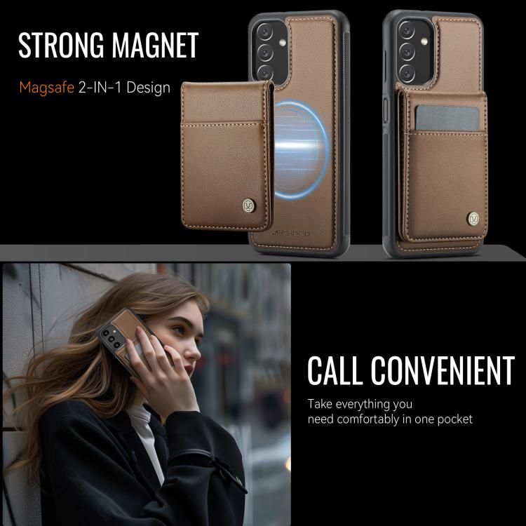 For Samsung Galaxy A13 5G JEEHOOD J06 British Style RFID MagSafe Card Bag PU Phone Case(Brown) - Galaxy Phone Cases by JEEHOOD | Online Shopping UK | buy2fix