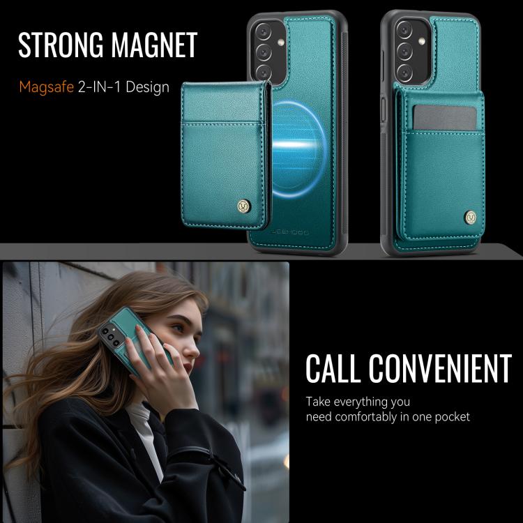 For Samsung Galaxy A13 5G JEEHOOD J06 British Style RFID MagSafe Card Bag PU Phone Case(Green) - Galaxy Phone Cases by JEEHOOD | Online Shopping UK | buy2fix