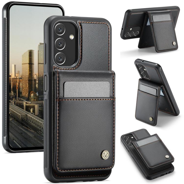 For Samsung Galaxy A13 5G JEEHOOD J06 British Style RFID MagSafe Card Bag PU Phone Case(Black) - Galaxy Phone Cases by JEEHOOD | Online Shopping UK | buy2fix