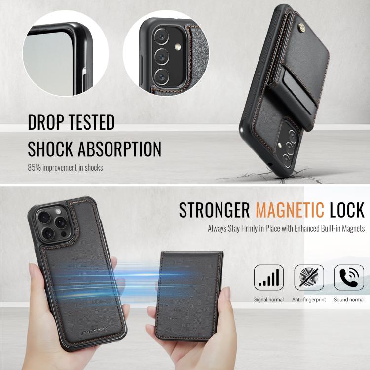 For Samsung Galaxy A13 5G JEEHOOD J06 British Style RFID MagSafe Card Bag PU Phone Case(Black) - Galaxy Phone Cases by JEEHOOD | Online Shopping UK | buy2fix