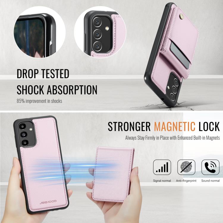 For Samsung Galaxy A13 5G JEEHOOD J06 British Style RFID MagSafe Card Bag PU Phone Case(Pink) - Galaxy Phone Cases by JEEHOOD | Online Shopping UK | buy2fix