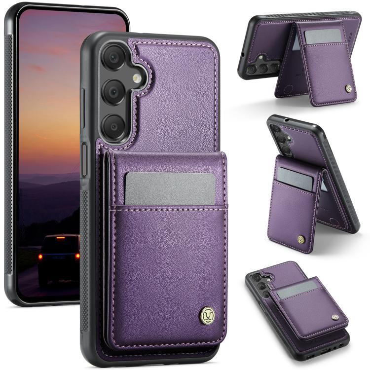 For Samsung Galaxy A15 JEEHOOD J06 British Style RFID MagSafe Card Bag PU Phone Case(Purple) - Galaxy Phone Cases by JEEHOOD | Online Shopping UK | buy2fix