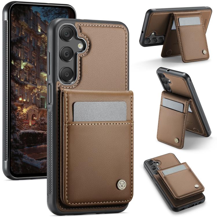For Samsung Galaxy A15 JEEHOOD J06 British Style RFID MagSafe Card Bag PU Phone Case(Brown) - Galaxy Phone Cases by JEEHOOD | Online Shopping UK | buy2fix