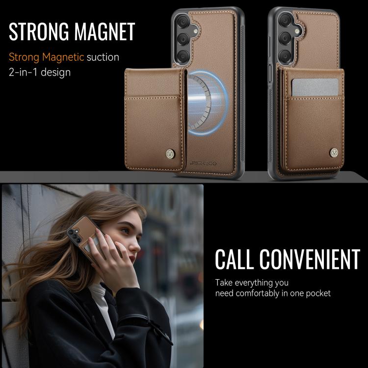 For Samsung Galaxy A15 JEEHOOD J06 British Style RFID MagSafe Card Bag PU Phone Case(Brown) - Galaxy Phone Cases by JEEHOOD | Online Shopping UK | buy2fix