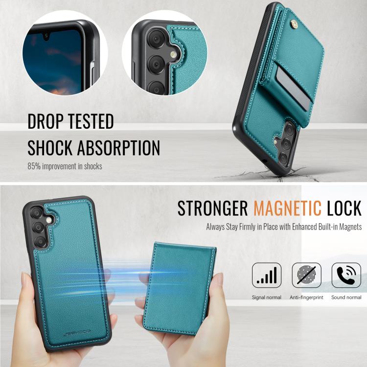 For Samsung Galaxy A15 JEEHOOD J06 British Style RFID MagSafe Card Bag PU Phone Case(Green) - Galaxy Phone Cases by JEEHOOD | Online Shopping UK | buy2fix