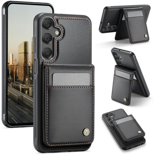 For Samsung Galaxy A15 JEEHOOD J06 British Style RFID MagSafe Card Bag PU Phone Case(Black) - Galaxy Phone Cases by JEEHOOD | Online Shopping UK | buy2fix