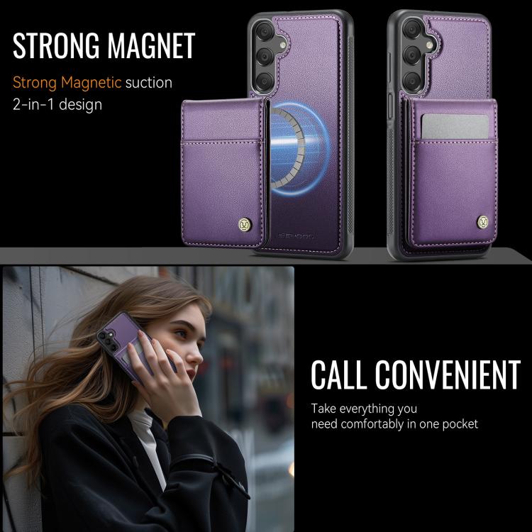 For Samsung Galaxy A25 5G JEEHOOD J06 British Style RFID MagSafe Card Bag PU Phone Case(Purple) - Galaxy Phone Cases by JEEHOOD | Online Shopping UK | buy2fix