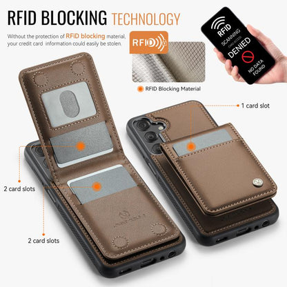 For Samsung Galaxy A25 5G JEEHOOD J06 British Style RFID MagSafe Card Bag PU Phone Case(Brown) - Galaxy Phone Cases by JEEHOOD | Online Shopping UK | buy2fix