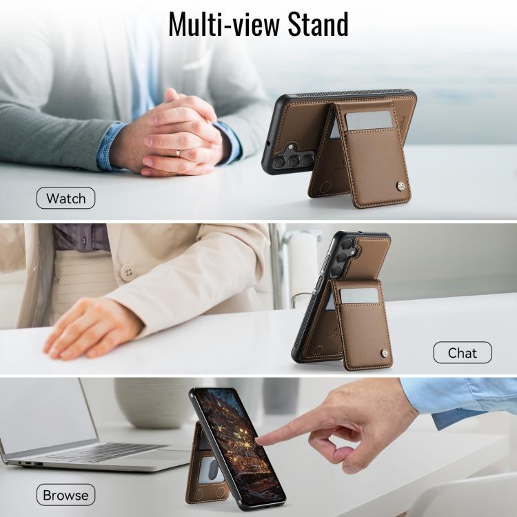 For Samsung Galaxy A25 5G JEEHOOD J06 British Style RFID MagSafe Card Bag PU Phone Case(Brown) - Galaxy Phone Cases by JEEHOOD | Online Shopping UK | buy2fix