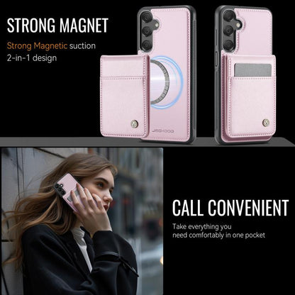 For Samsung Galaxy A25 5G JEEHOOD J06 British Style RFID MagSafe Card Bag PU Phone Case(Pink) - Galaxy Phone Cases by JEEHOOD | Online Shopping UK | buy2fix