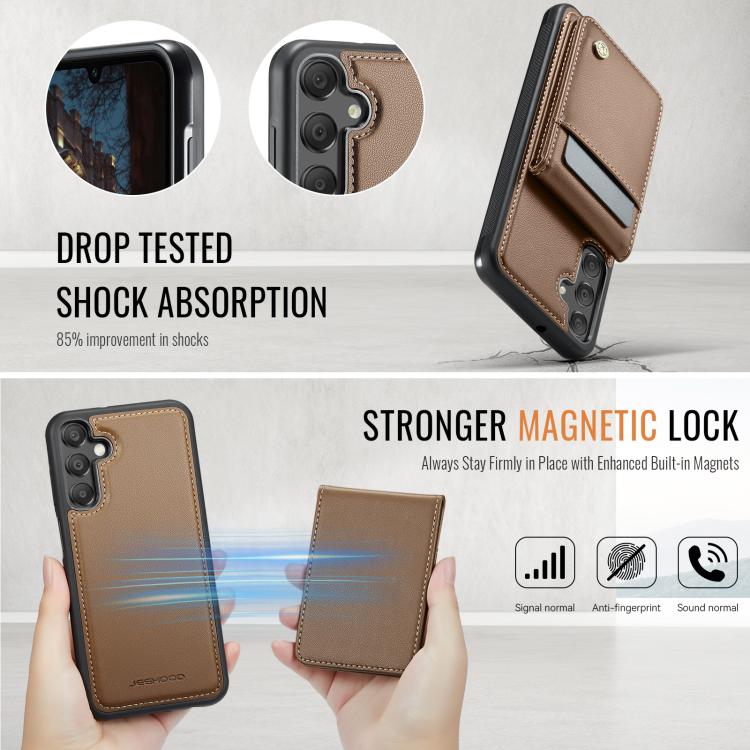 For Samsung Galaxy A16 5G JEEHOOD J06 British Style RFID MagSafe Card Bag PU Phone Case(Brown) - Galaxy Phone Cases by JEEHOOD | Online Shopping UK | buy2fix