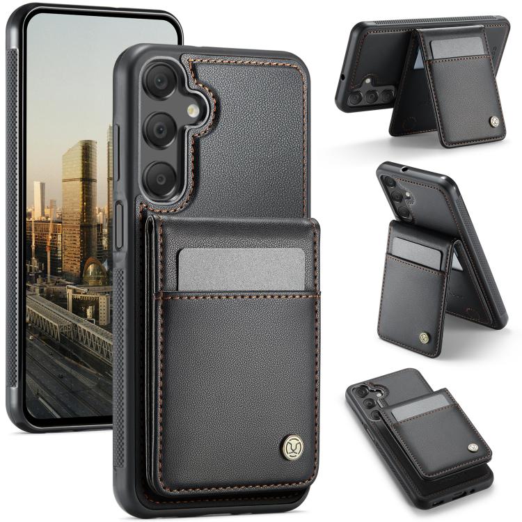 For Samsung Galaxy A16 5G JEEHOOD J06 British Style RFID MagSafe Card Bag PU Phone Case(Black) - Galaxy Phone Cases by JEEHOOD | Online Shopping UK | buy2fix