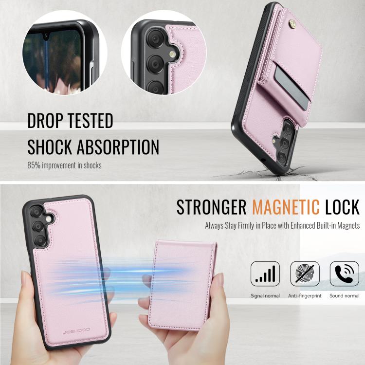 For Samsung Galaxy A16 5G JEEHOOD J06 British Style RFID MagSafe Card Bag PU Phone Case(Pink) - Galaxy Phone Cases by JEEHOOD | Online Shopping UK | buy2fix