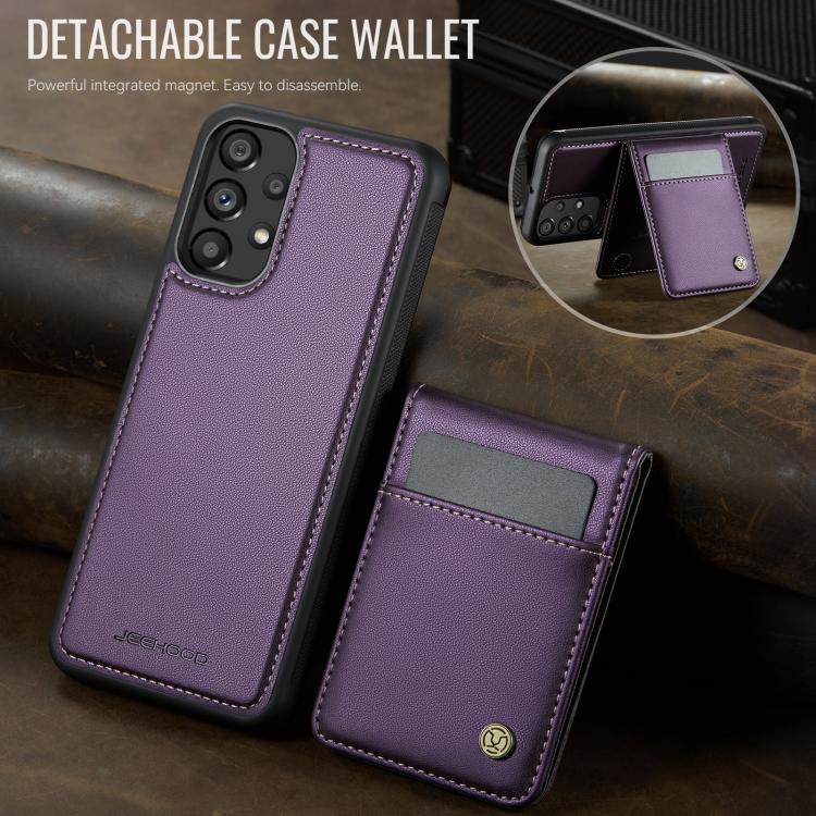 For Samsung Galaxy A23 4G / 5G JEEHOOD J06 British Style RFID MagSafe Card Bag PU Phone Case(Purple) - Galaxy Phone Cases by JEEHOOD | Online Shopping UK | buy2fix