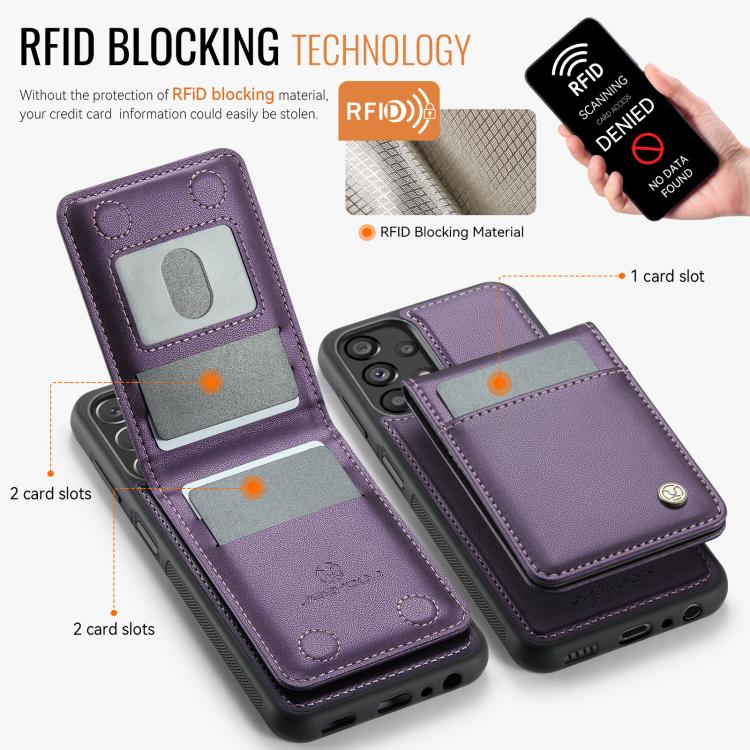For Samsung Galaxy A23 4G / 5G JEEHOOD J06 British Style RFID MagSafe Card Bag PU Phone Case(Purple) - Galaxy Phone Cases by JEEHOOD | Online Shopping UK | buy2fix
