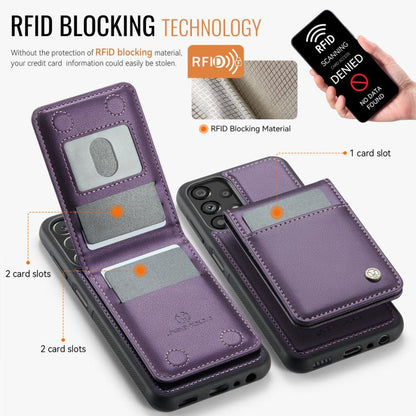For Samsung Galaxy A23 4G / 5G JEEHOOD J06 British Style RFID MagSafe Card Bag PU Phone Case(Purple) - Galaxy Phone Cases by JEEHOOD | Online Shopping UK | buy2fix