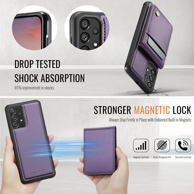 For Samsung Galaxy A23 4G / 5G JEEHOOD J06 British Style RFID MagSafe Card Bag PU Phone Case(Purple) - Galaxy Phone Cases by JEEHOOD | Online Shopping UK | buy2fix