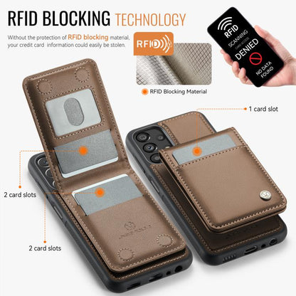 For Samsung Galaxy A23 4G / 5G JEEHOOD J06 British Style RFID MagSafe Card Bag PU Phone Case(Brown) - Galaxy Phone Cases by JEEHOOD | Online Shopping UK | buy2fix