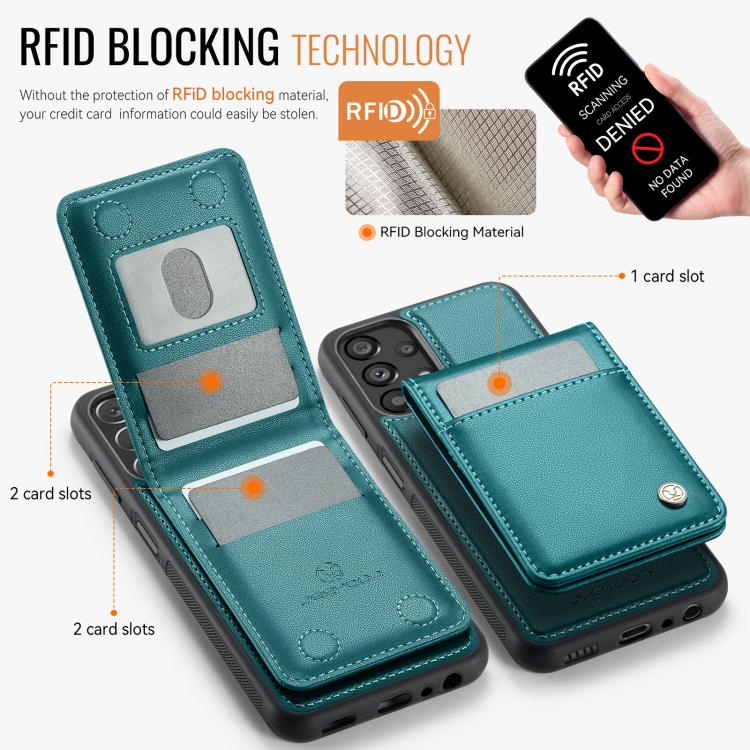 For Samsung Galaxy A23 4G / 5G JEEHOOD J06 British Style RFID MagSafe Card Bag PU Phone Case(Green) - Galaxy Phone Cases by JEEHOOD | Online Shopping UK | buy2fix