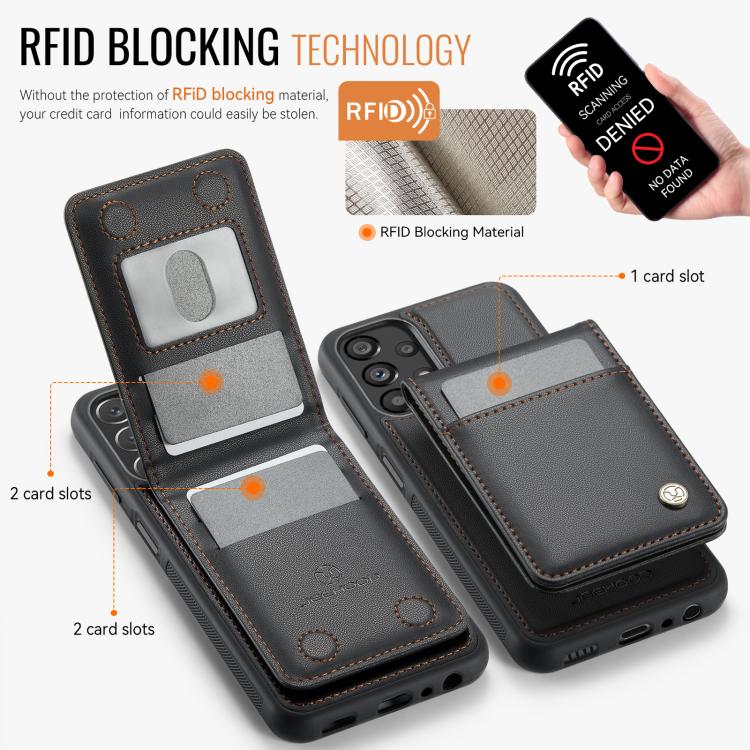 For Samsung Galaxy A23 4G / 5G JEEHOOD J06 British Style RFID MagSafe Card Bag PU Phone Case(Black) - Galaxy Phone Cases by JEEHOOD | Online Shopping UK | buy2fix