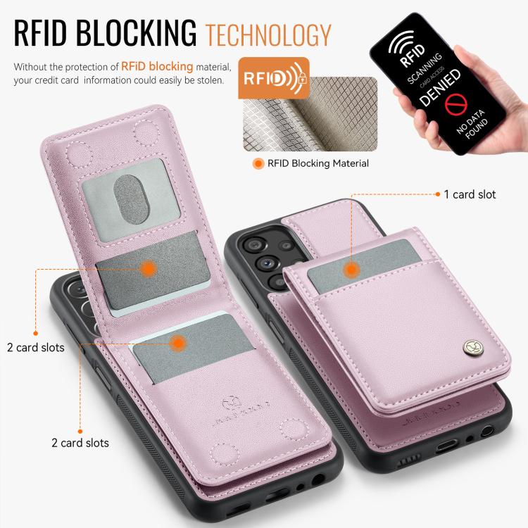 For Samsung Galaxy A23 4G / 5G JEEHOOD J06 British Style RFID MagSafe Card Bag PU Phone Case(Pink) - Galaxy Phone Cases by JEEHOOD | Online Shopping UK | buy2fix