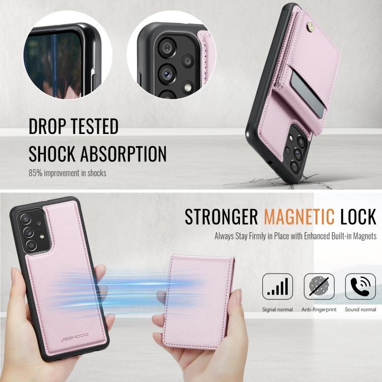 For Samsung Galaxy A23 4G / 5G JEEHOOD J06 British Style RFID MagSafe Card Bag PU Phone Case(Pink) - Galaxy Phone Cases by JEEHOOD | Online Shopping UK | buy2fix