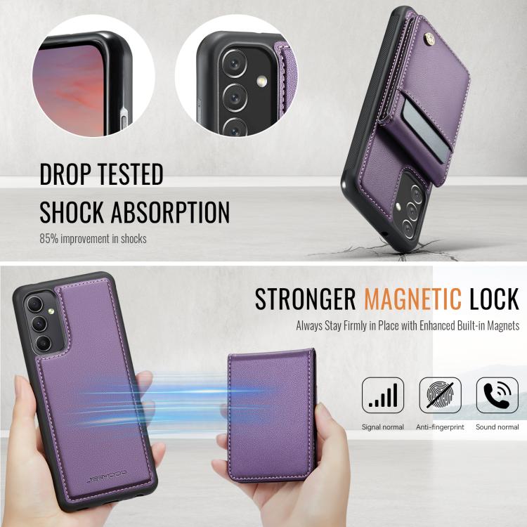 For Samsung Galaxy A34 5G JEEHOOD J06 British Style RFID MagSafe Card Bag PU Phone Case(Purple) - Galaxy Phone Cases by JEEHOOD | Online Shopping UK | buy2fix