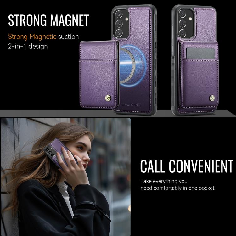 For Samsung Galaxy A34 5G JEEHOOD J06 British Style RFID MagSafe Card Bag PU Phone Case(Purple) - Galaxy Phone Cases by JEEHOOD | Online Shopping UK | buy2fix